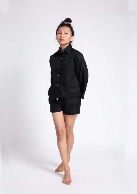 100% Linen shorts set - Black