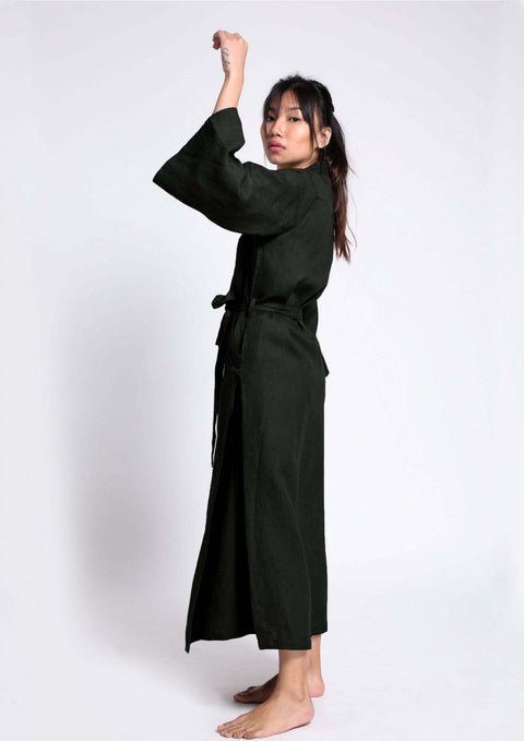 Linen Robe- Black ( Free Size)