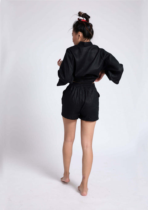100% Linen shorts set - Black
