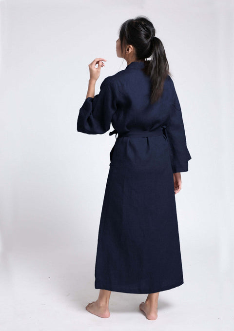 Linen Robe- Navy ( Free Size)