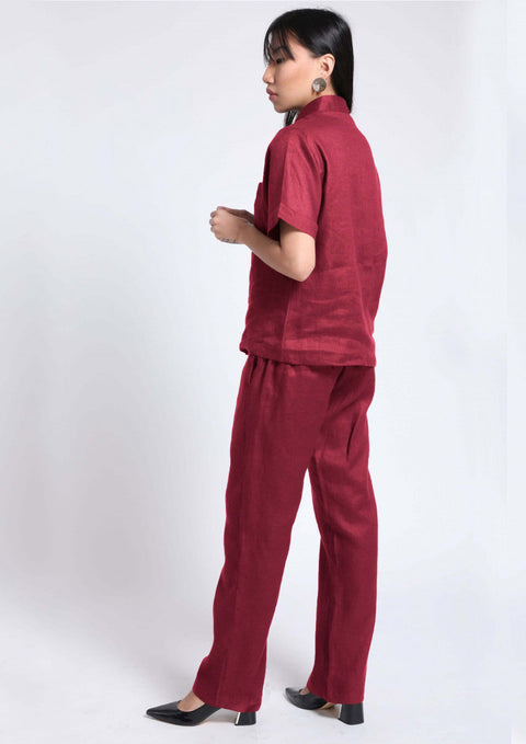 100% Linen Pyjama set in- Maroon