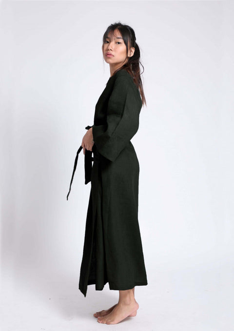 Linen Robe- Black ( Free Size)