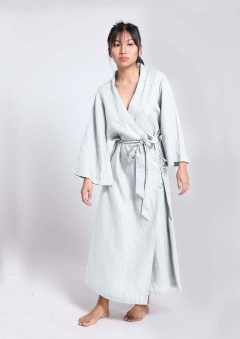 Linen Robe- White (Free Size)