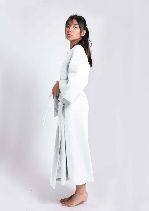 Linen Robe- White (Free Size)